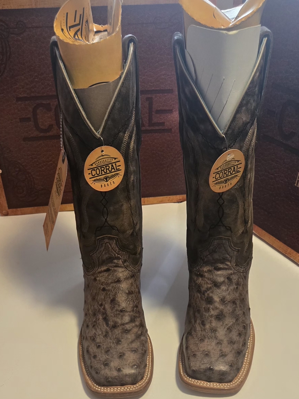 Corral Brown Ostrich-Texture Western Cowboy Boots